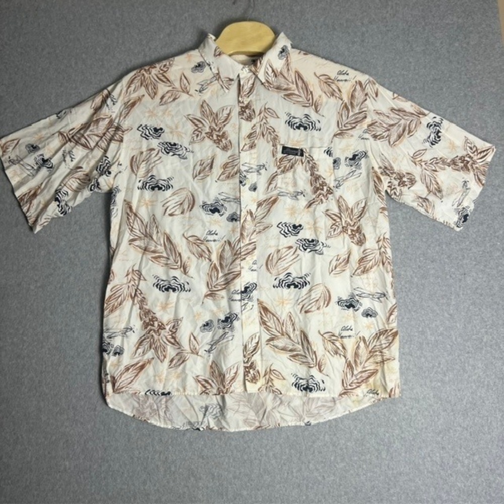 Boss by I.G. Design Men's XXL Hawaiian Aloha Cream/Brown Floral Leaf Print Shirt